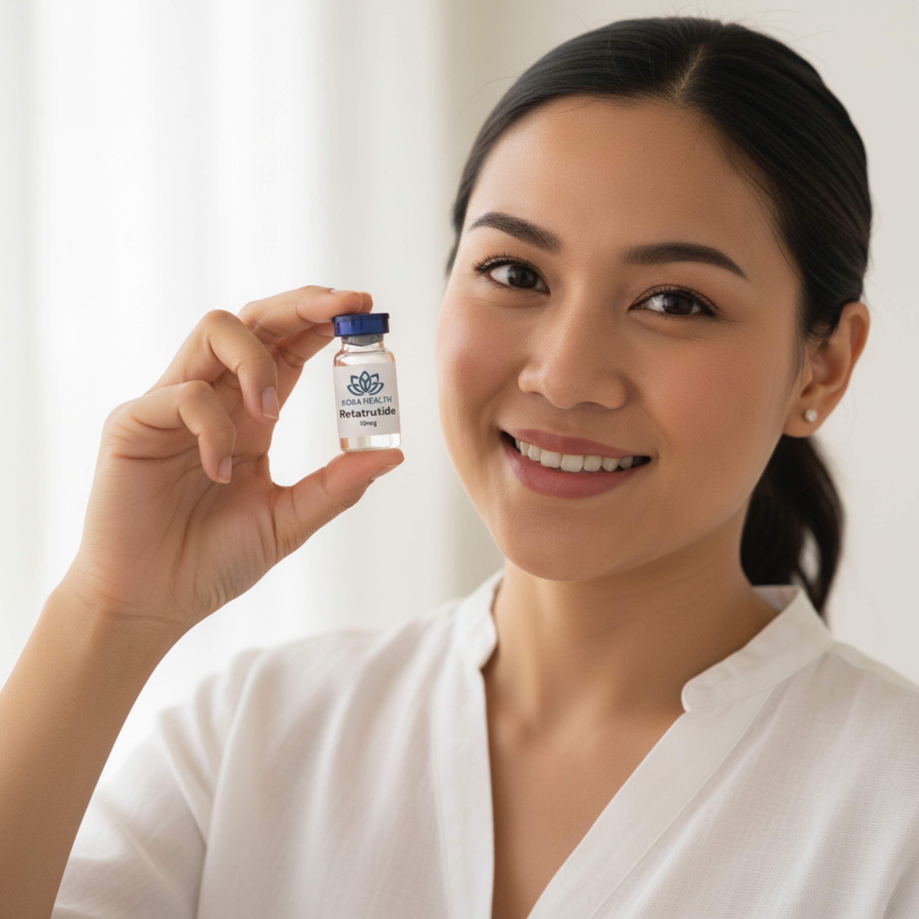 Patient holding Kora Health Retatrutide vial
